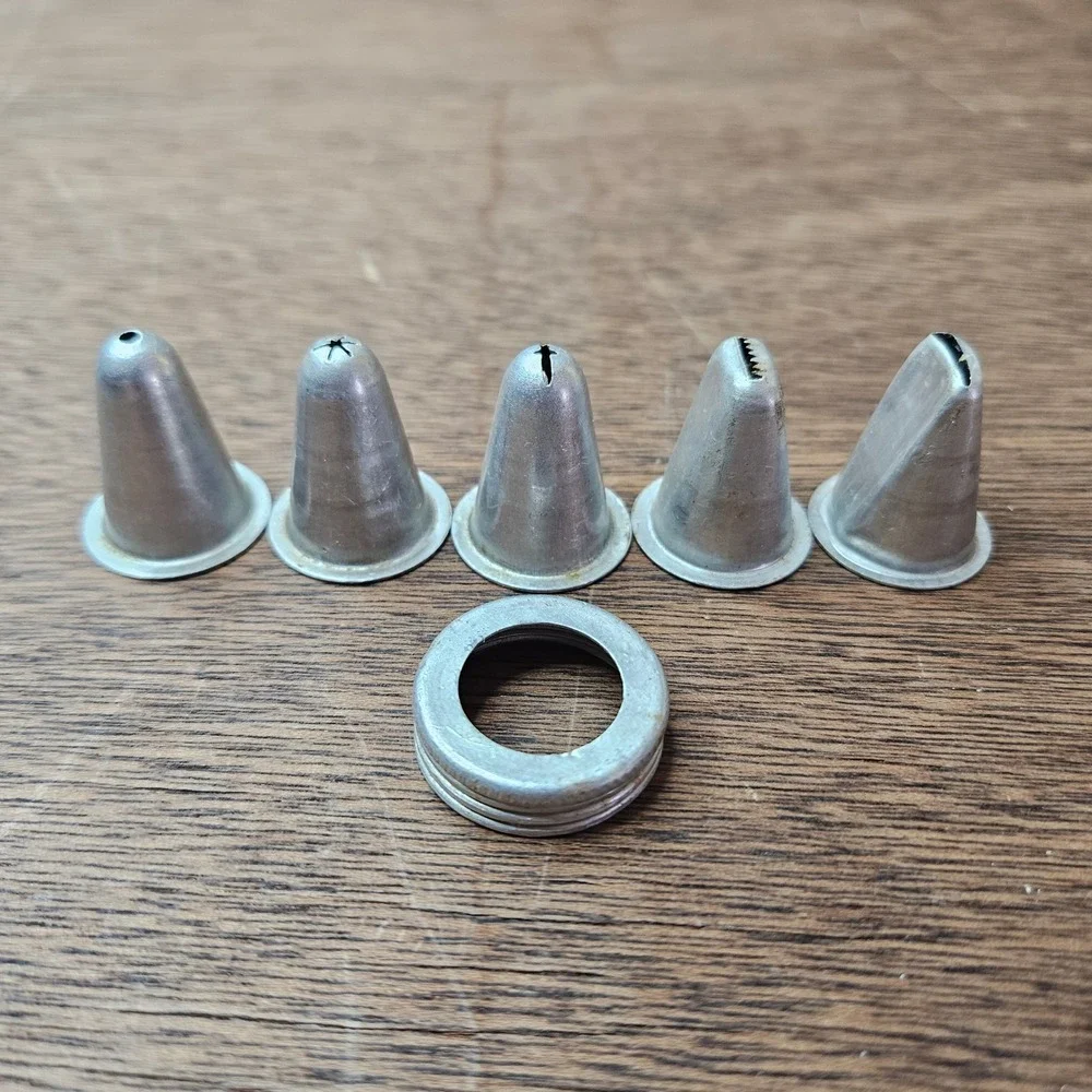 Aluminum‎ Icing Piping Tips and Coupler Ring Vtg Set of 6 Cake Decorating